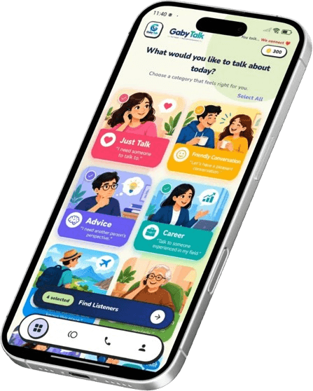 Gaby Talk app showing live voice rooms